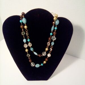 Fashion Assorted Beads Stone Necklace Work Office Hippie Boho Lobster Claw Clasp